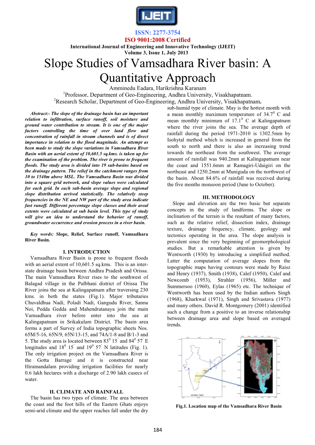 Slope Studies of Vamsadhara River Basin: a Quantitative Approach