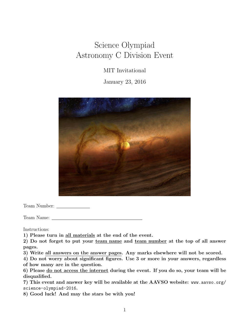 Science Olympiad Astronomy C Division Event