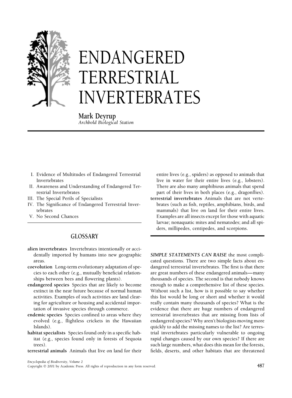 ENDANGERED TERRESTRIAL INVERTEBRATES Mark Deyrup Archbold Biological Station