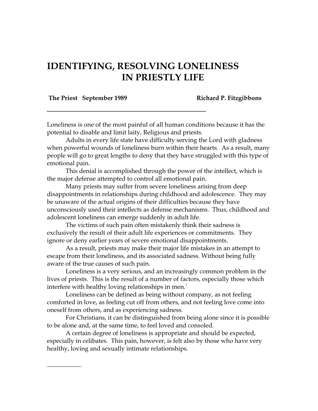 Identifying, Resolving Loneliness in Priestly Life