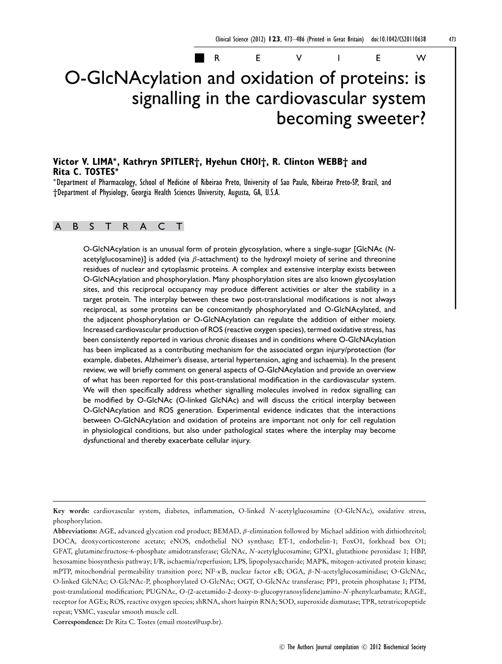 O-Glcnacylation and Oxidation of Proteins: Is Signalling in the Cardiovascular System Becoming Sweeter?