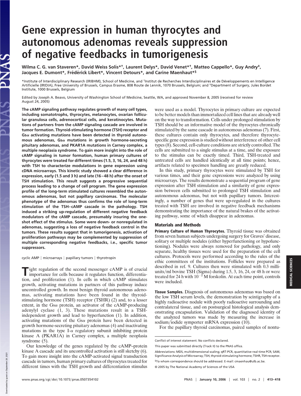 Gene Expression in Human Thyrocytes and Autonomous Adenomas Reveals Suppression of Negative Feedbacks in Tumorigenesis