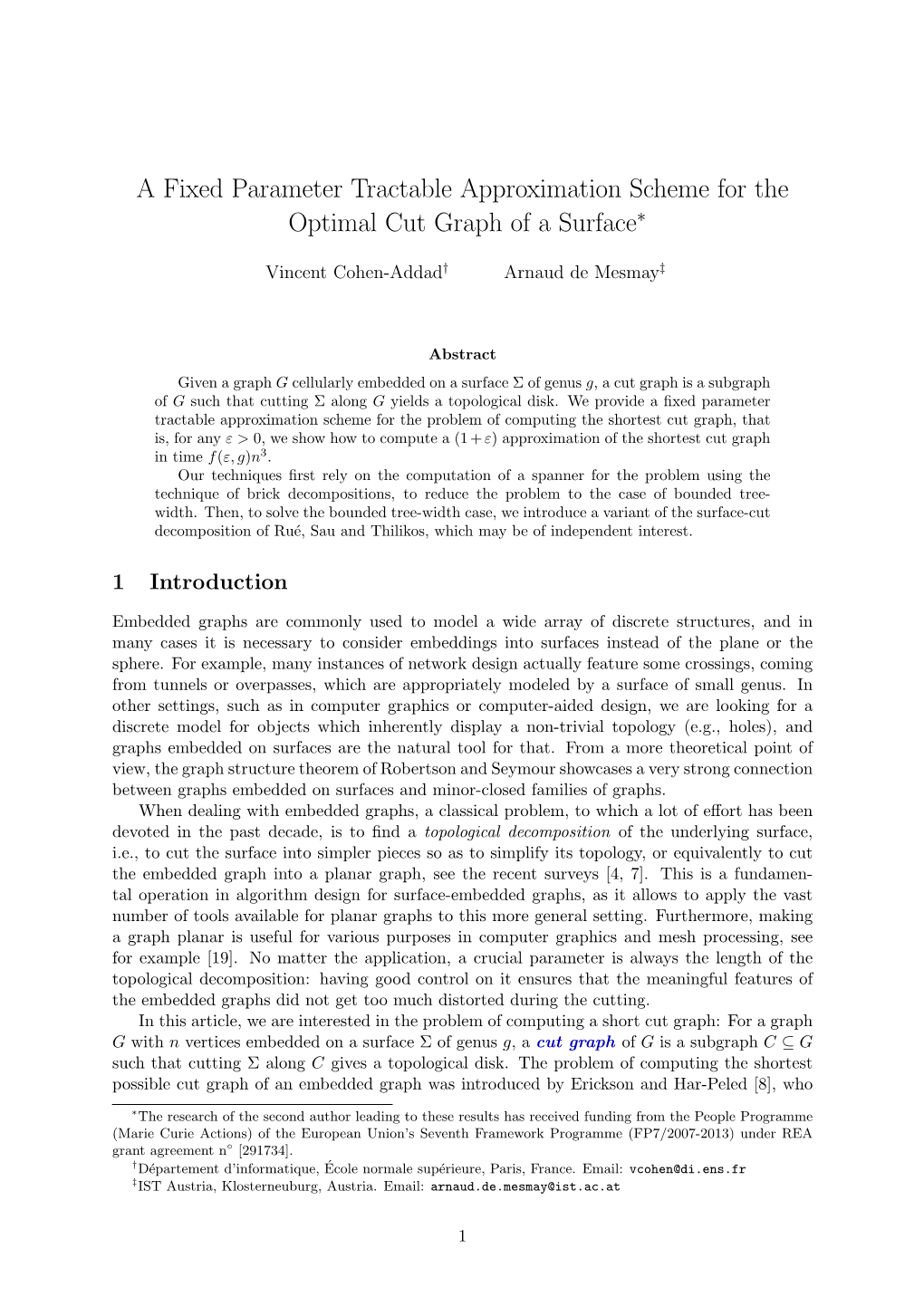 A Fixed Parameter Tractable Approximation Scheme for the Optimal Cut Graph of a Surface∗