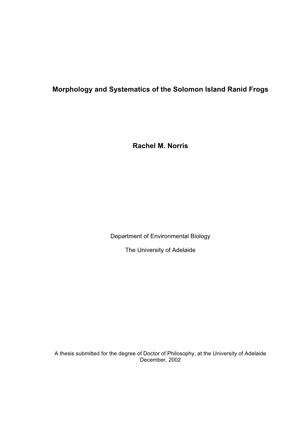 Morphology and Systematics of the Solomon Island Ranid Frogs