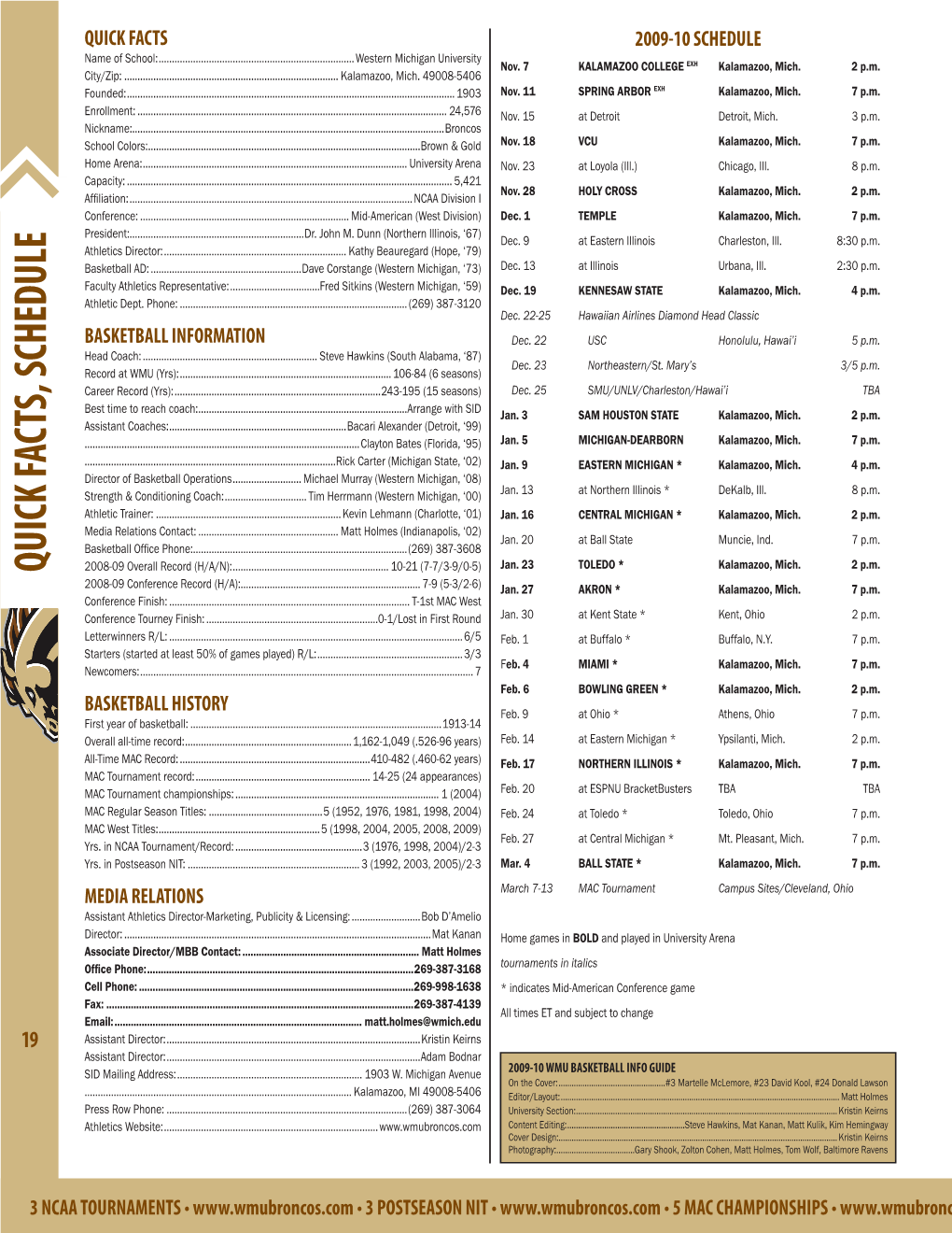 QUICK FACTS, SCHEDULE QUICK FACTS, 2008-09 Overall Record (H/A/N)