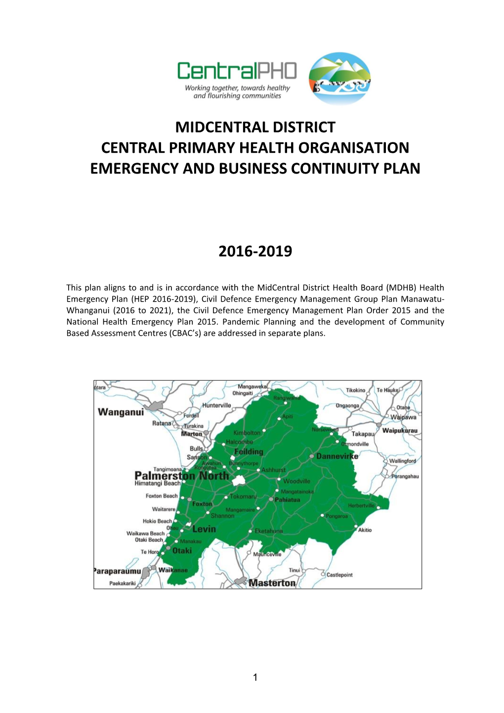 Midcentral District Central Primary Health Organisation Emergency and Business Continuity Plan