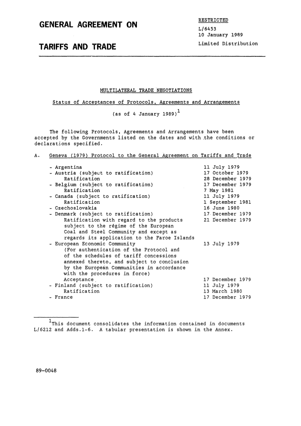 General Agreement on Tariffs and Trade