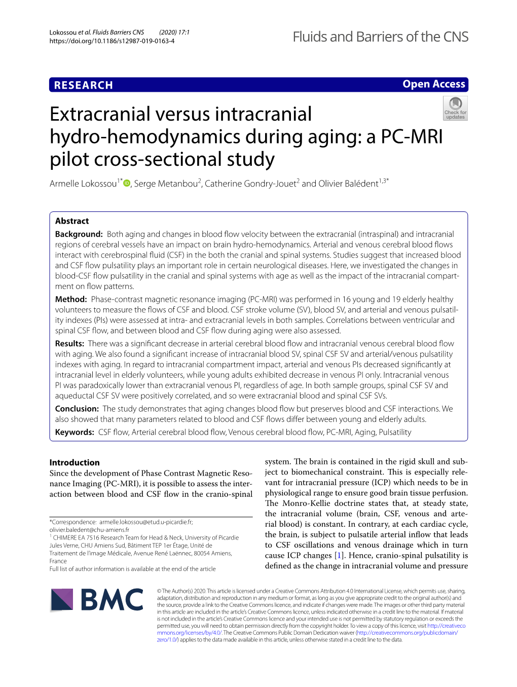 Extracranial Versus Intracranial Hydro-Hemodynamics During Aging: a PC-MRI Pilot Cross-Sectional Study