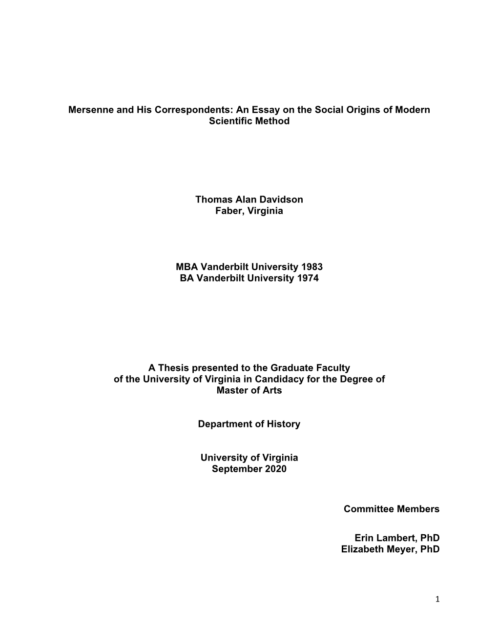 Mersenne and His Correspondents: an Essay on the Social Origins of Modern Scientific Method