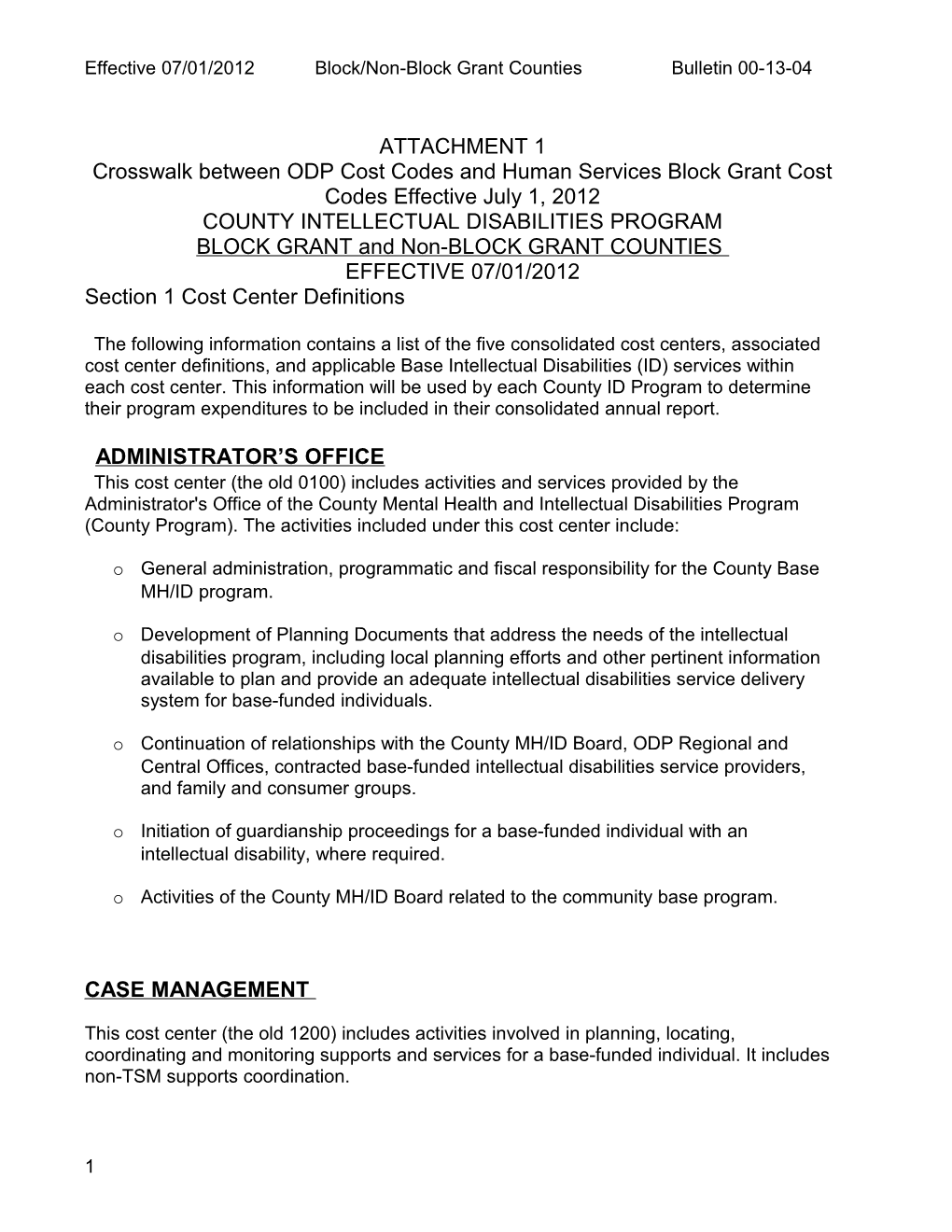 Effective 07/01/2012 Block/Non-Block Grant Countiesbulletin 00-13-04