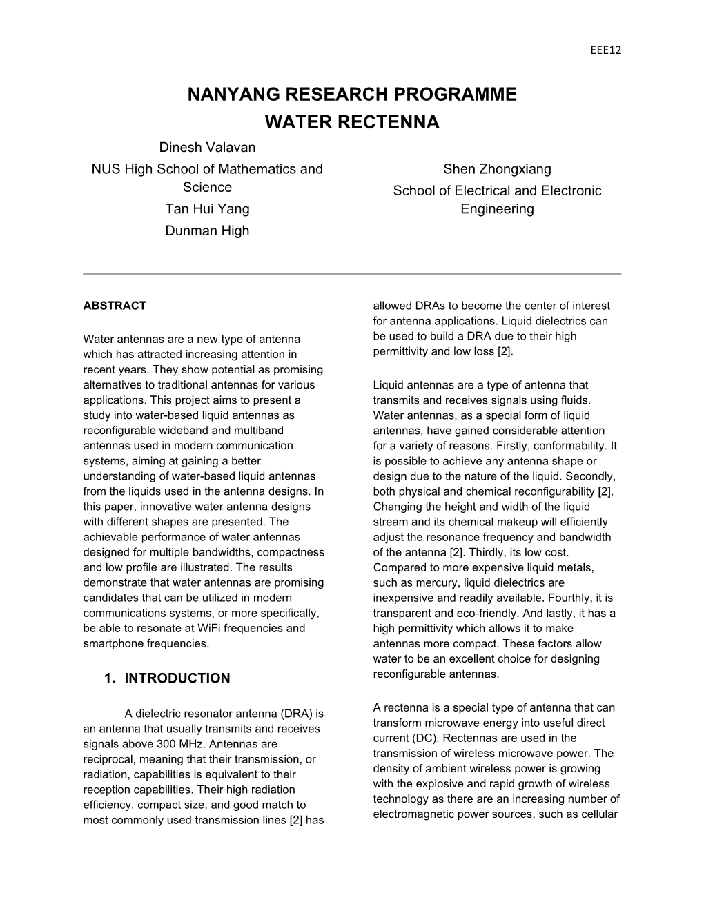 Nanyang Research Programme Water Rectenna