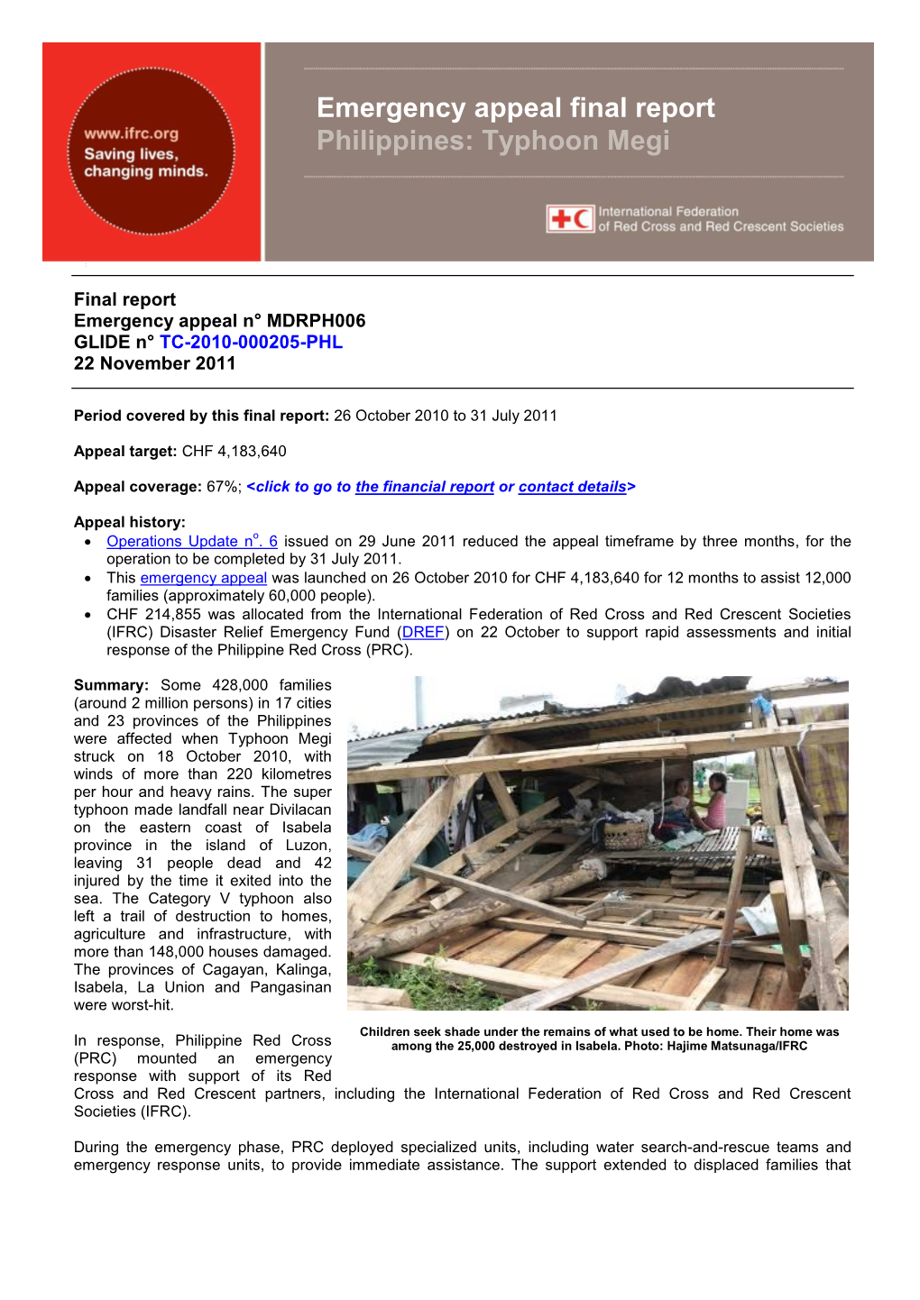 Emergency Appeal Final Report Philippines: Typhoon Megi