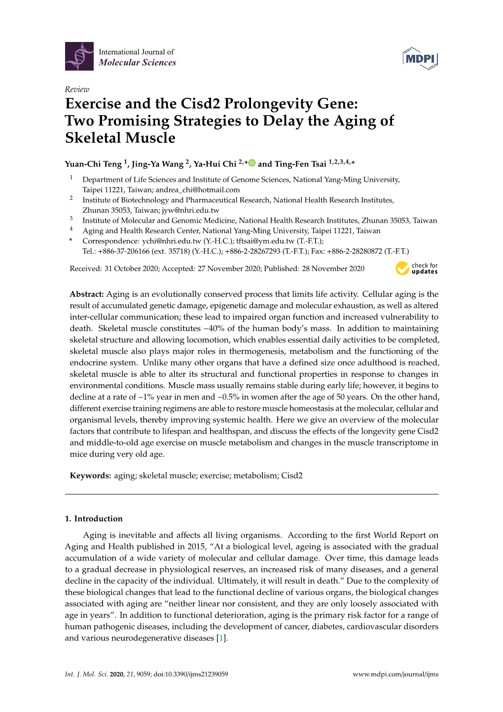 Exercise and the Cisd2 Prolongevity Gene: Two Promising Strategies to Delay the Aging of Skeletal Muscle