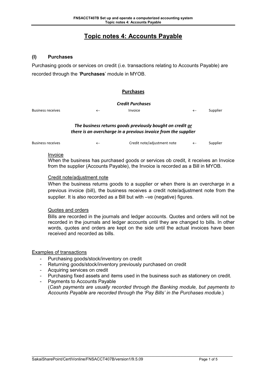 Topic Notes 4: Accounts Payable