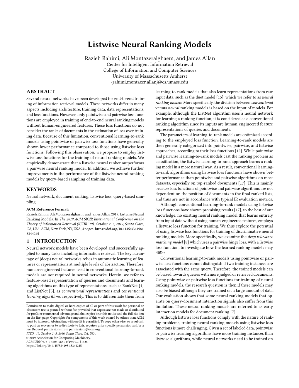 Listwise Neural Ranking Models