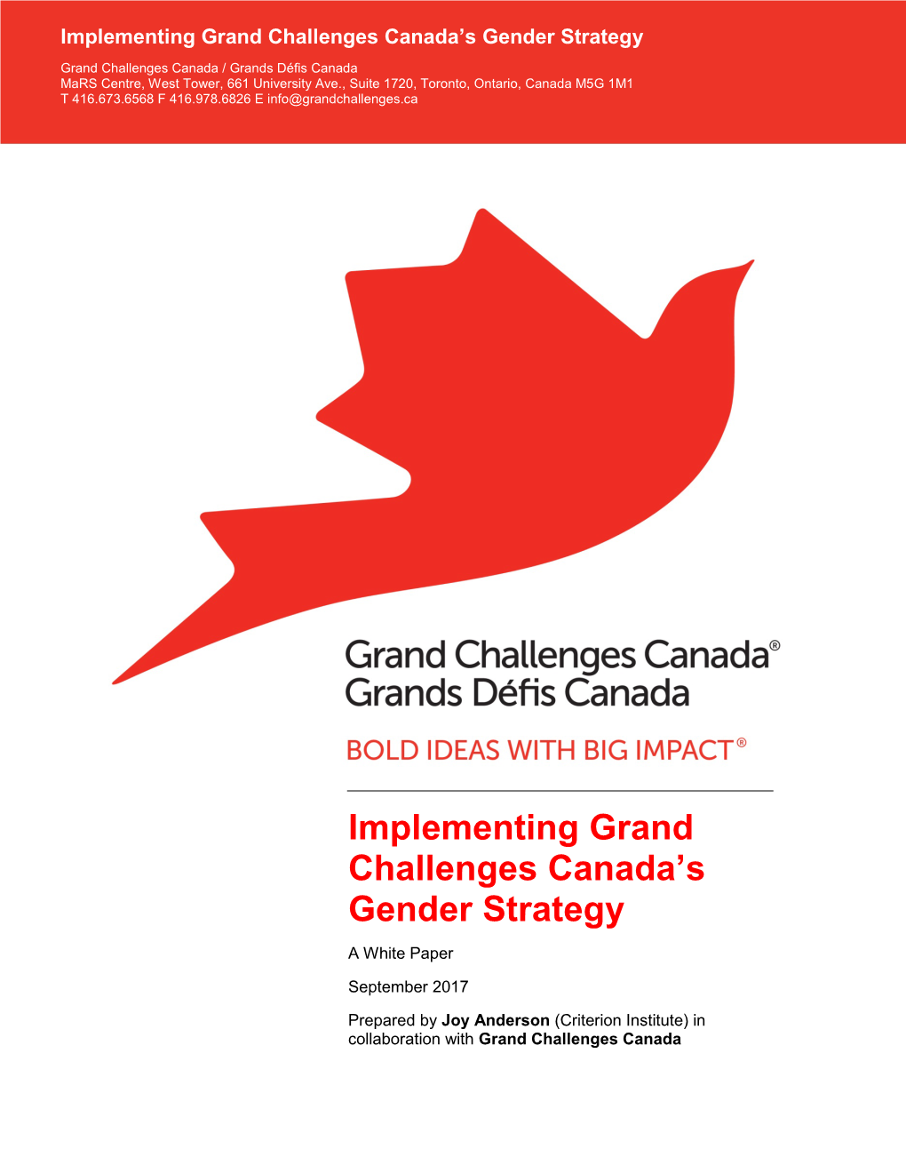 Implementing Grand Challenges Canada's Gender Strategy