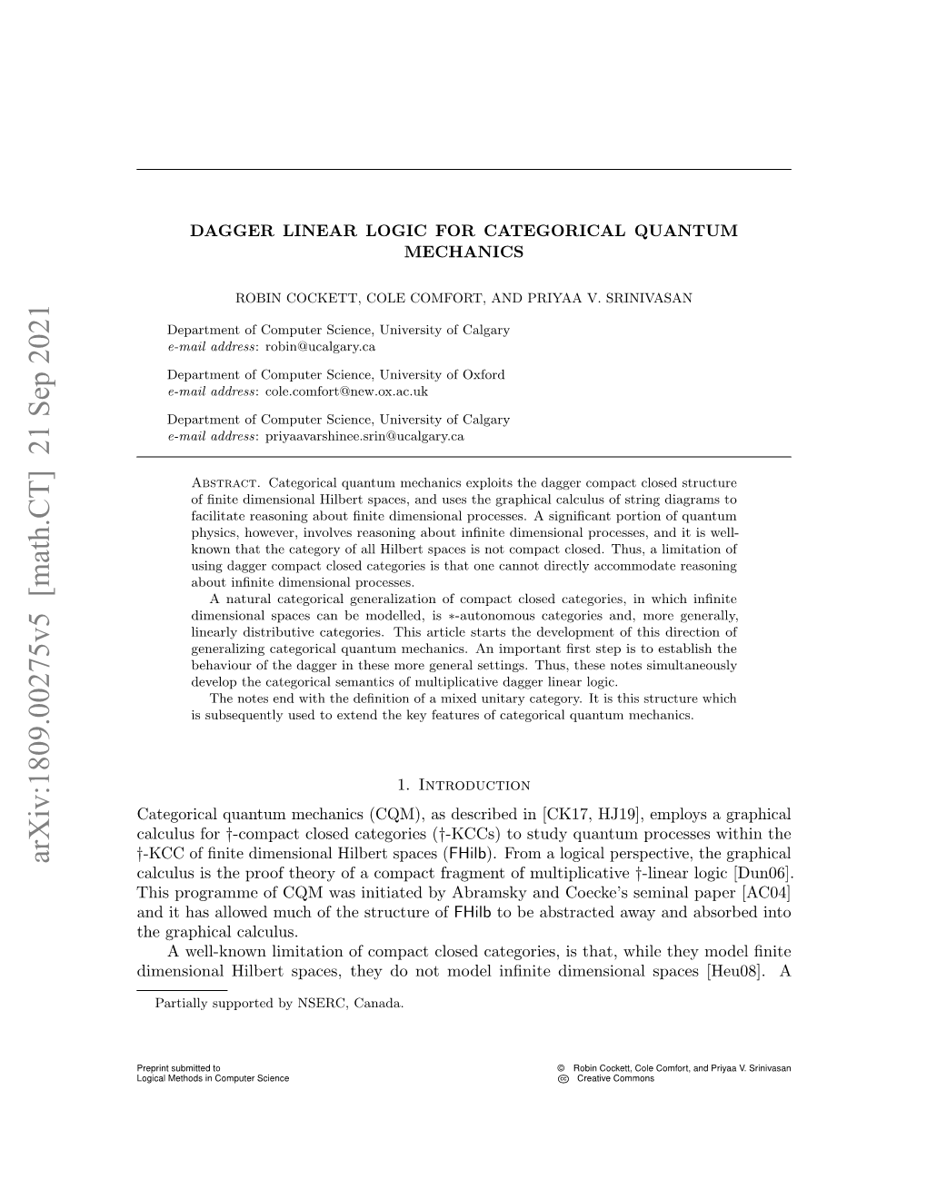 Arxiv:1809.00275V4 [Math.CT] 27 Dec 2020