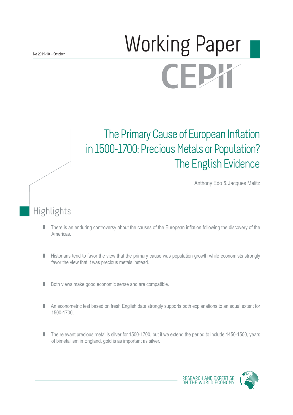 The Primary Cause of European Inflation in 1500-1700: Precious Metals Or Population? the English Evidence