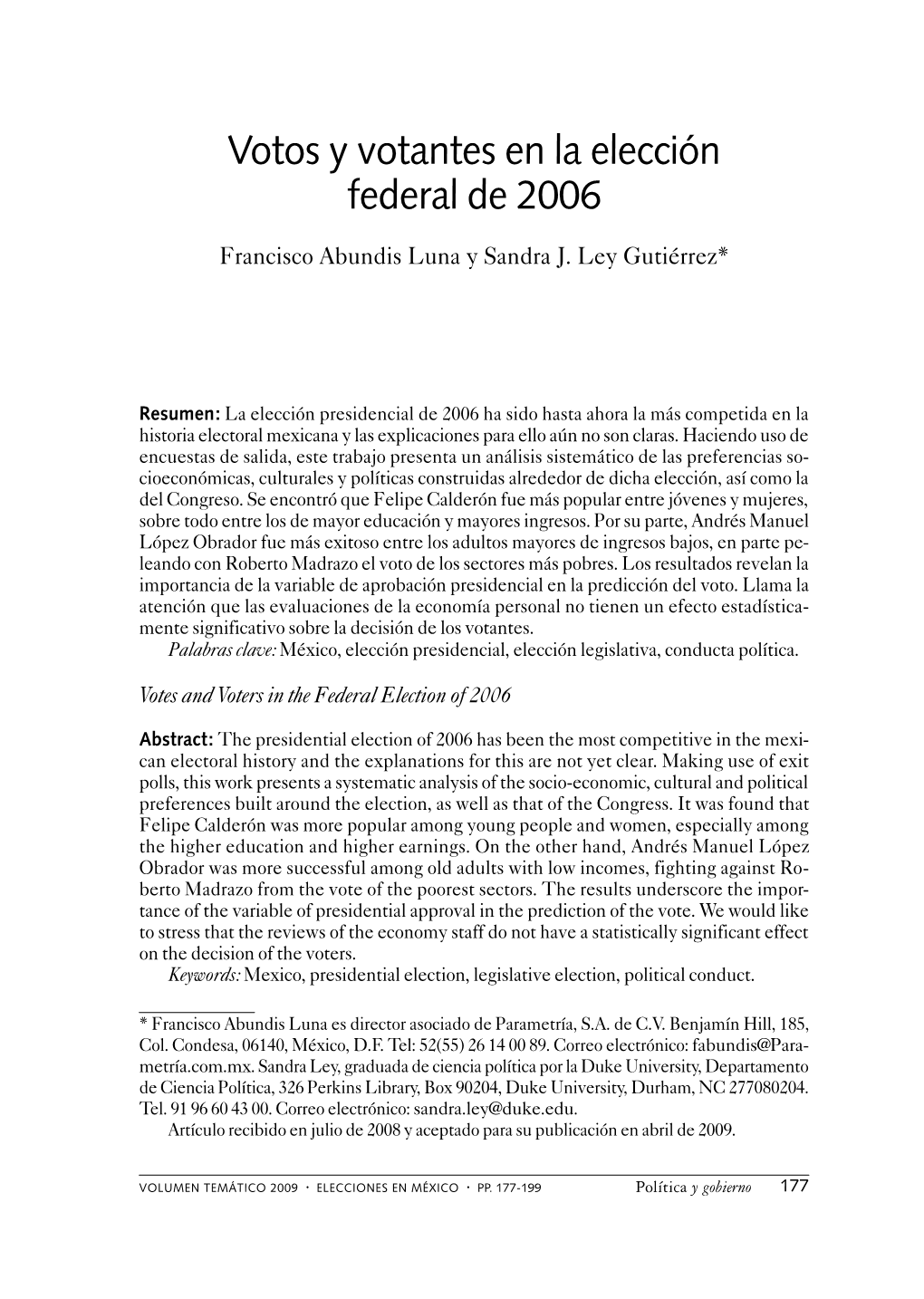 Votos Y Votantes En La Elección Federal De 2006