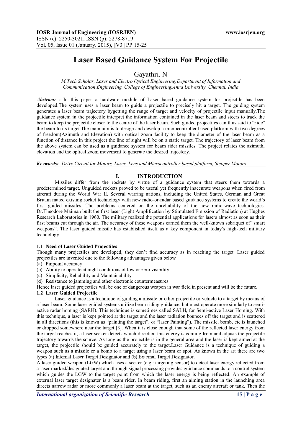 Laser Based Guidance System for Projectile