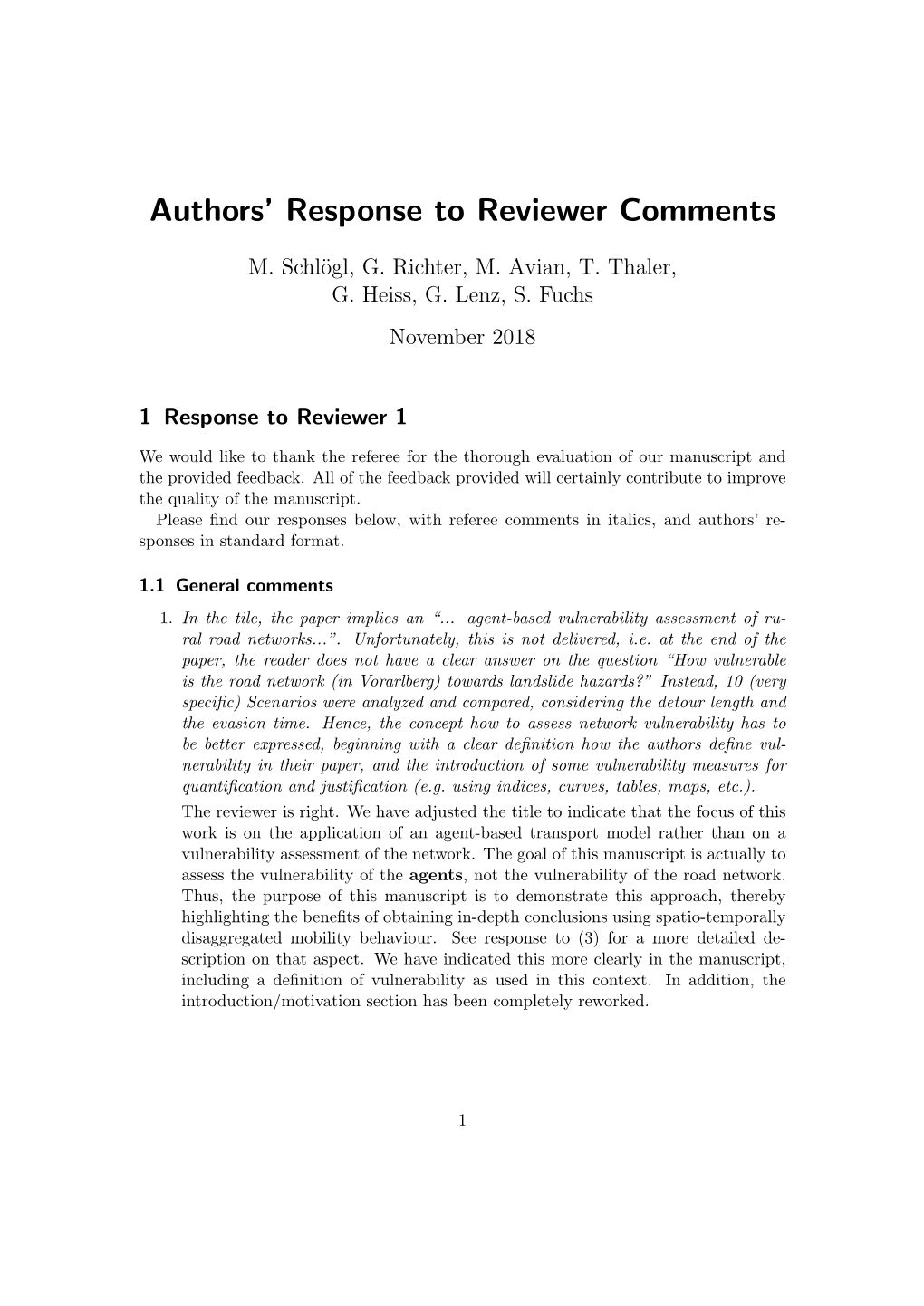 Authors' Response to Reviewer Comments
