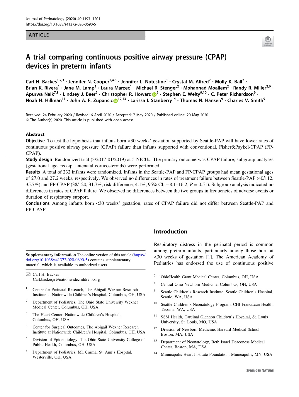 CPAP) Devices in Preterm Infants