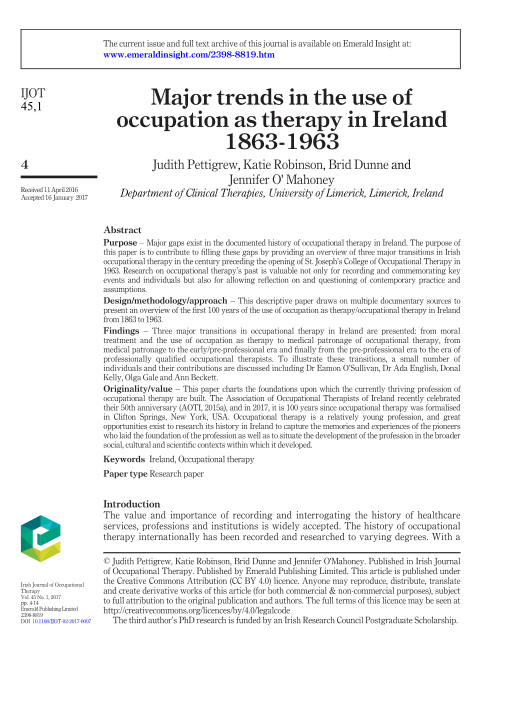 Major Trends in the Use of Occupation As Therapy In