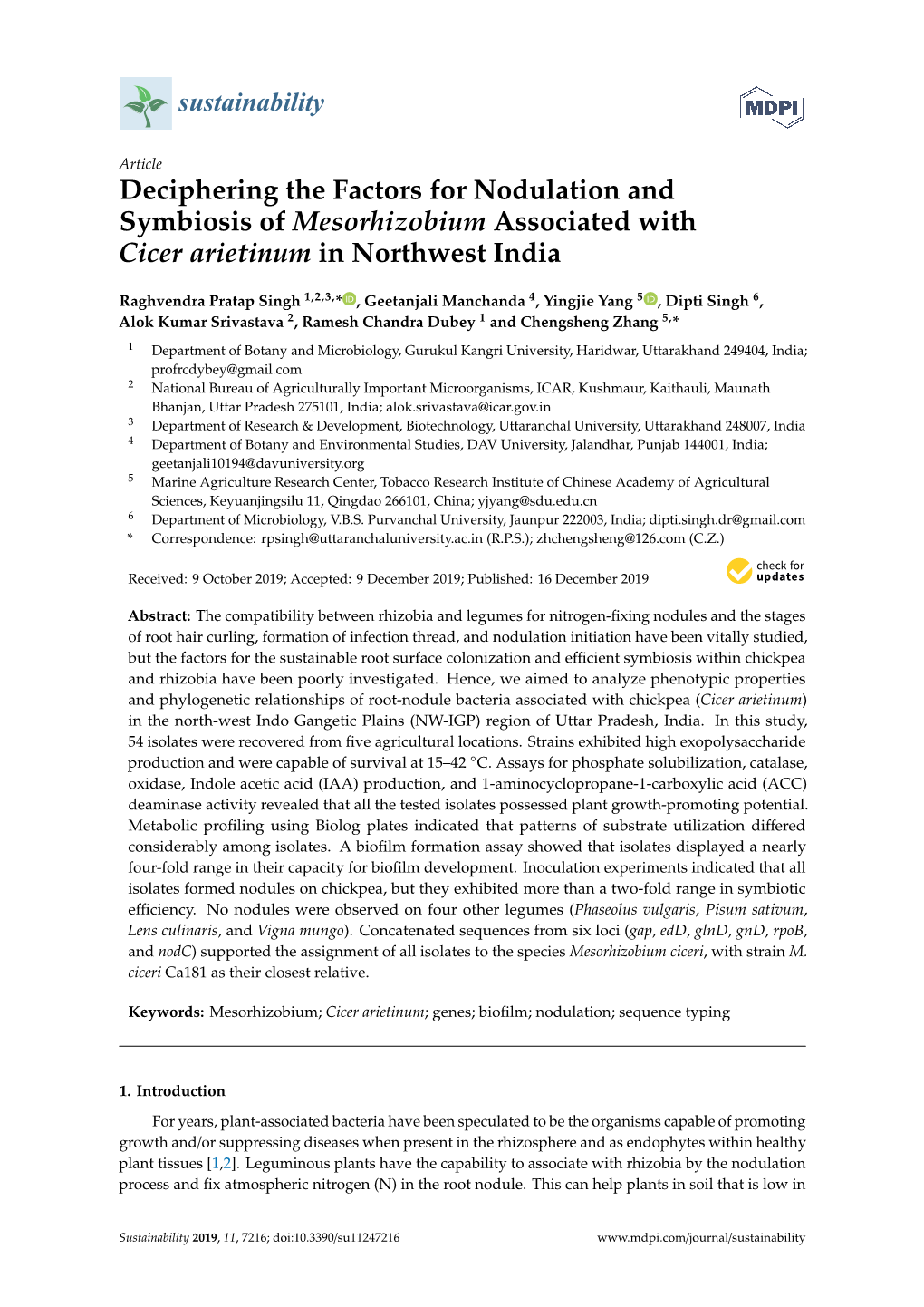 Deciphering the Factors for Nodulation and Symbiosis of Mesorhizobium Associated with Cicer Arietinum in Northwest India