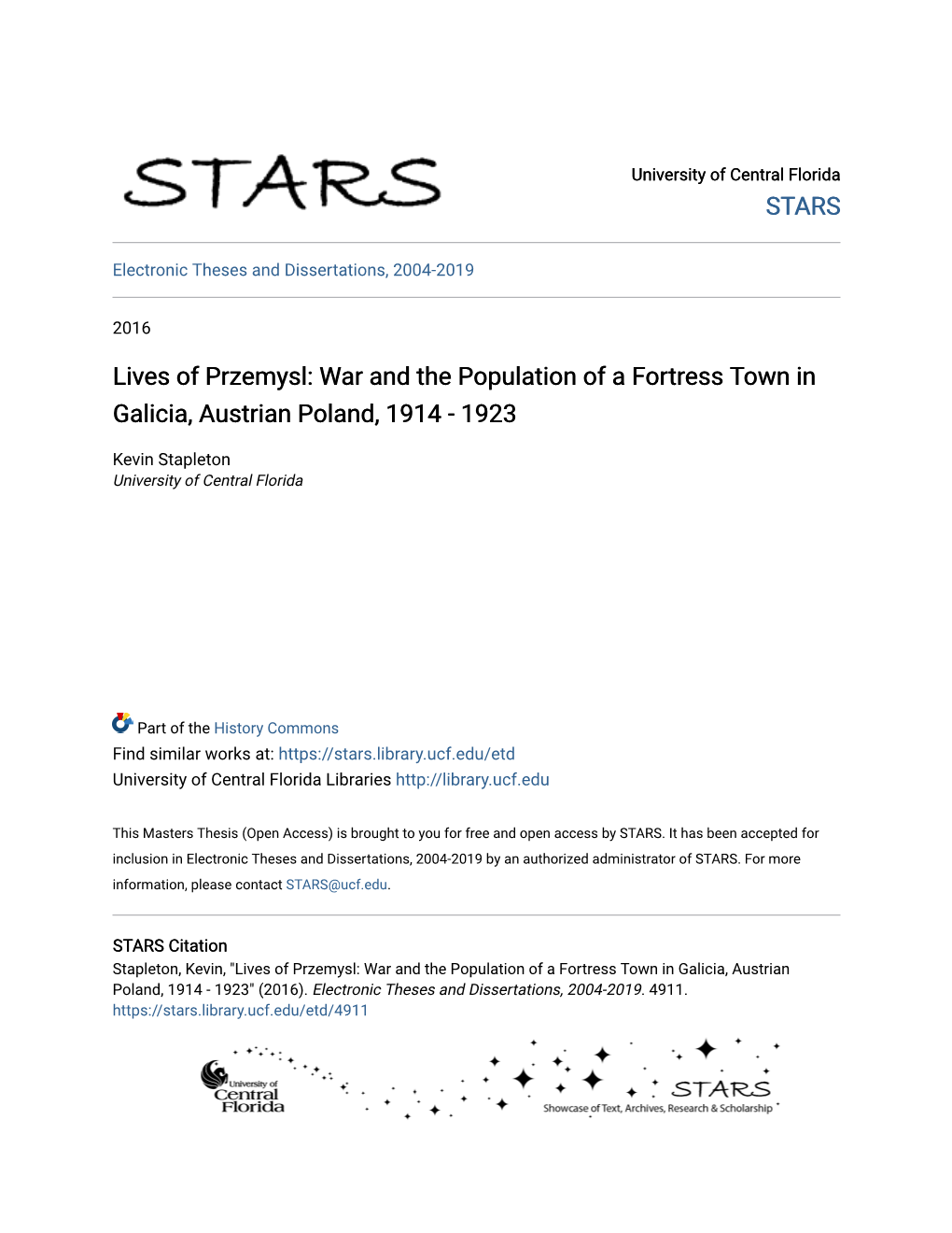 Lives of Przemysl: War and the Population of a Fortress Town in Galicia, Austrian Poland, 1914 - 1923