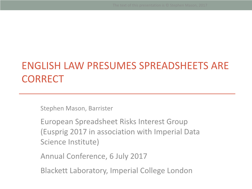 English Law Presumes Spreadsheets Are Correct