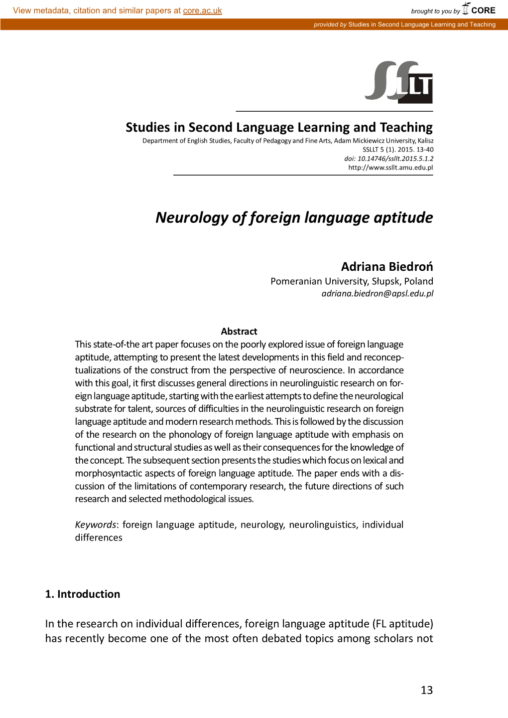 Neurology of Foreign Language Aptitude