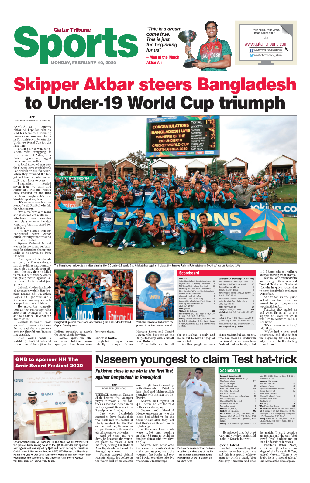 Skipper Akbar Steers Bangladesh to Under-19 World Cup Triumph AFP Potchefstroom (South Africa)