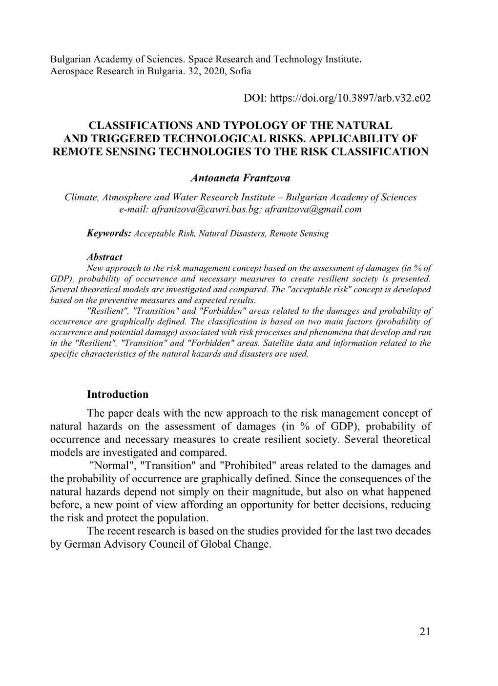 Classifications and Typology of the Natural and Triggered Technological Risks