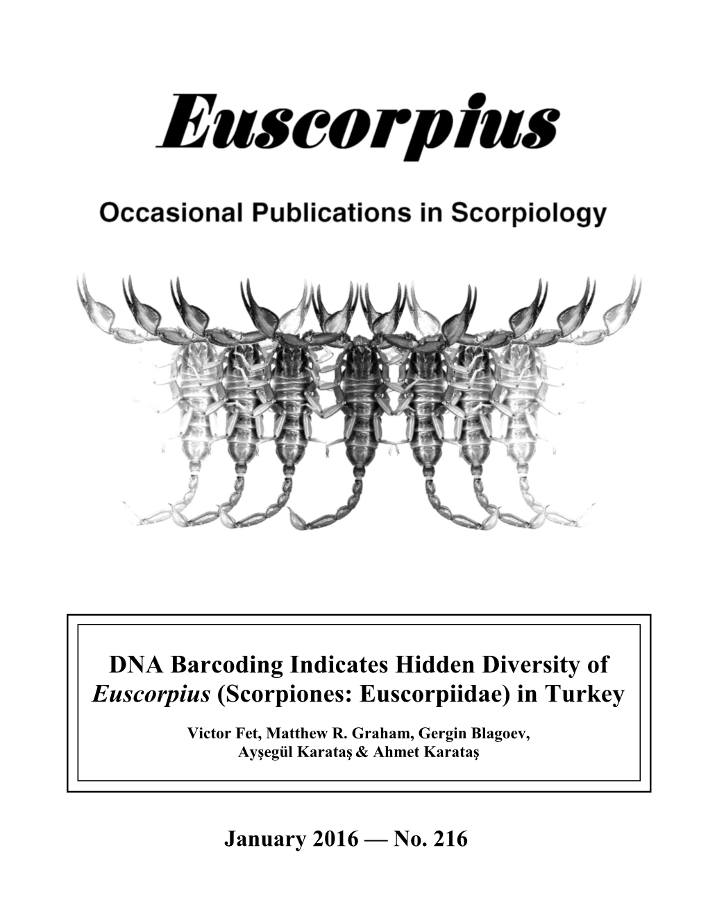DNA Barcoding Indicates Hidden Diversity of Euscorpius (Scorpiones: Euscorpiidae) in Turkey