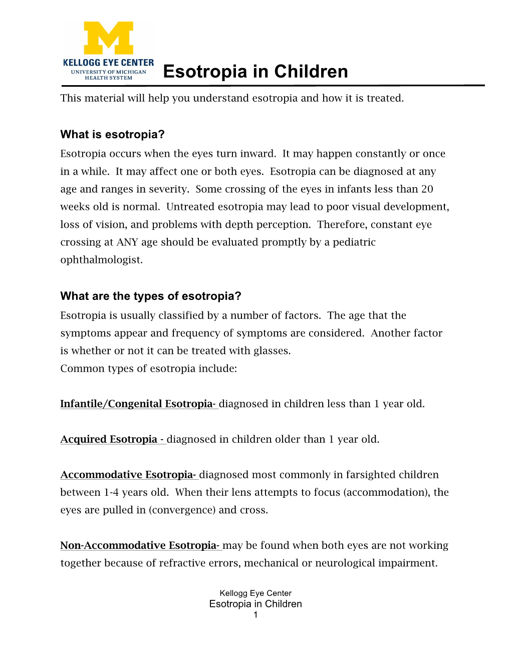 Esotropia in Children