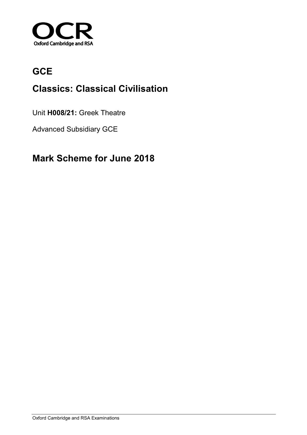 Mark Scheme for June 2018