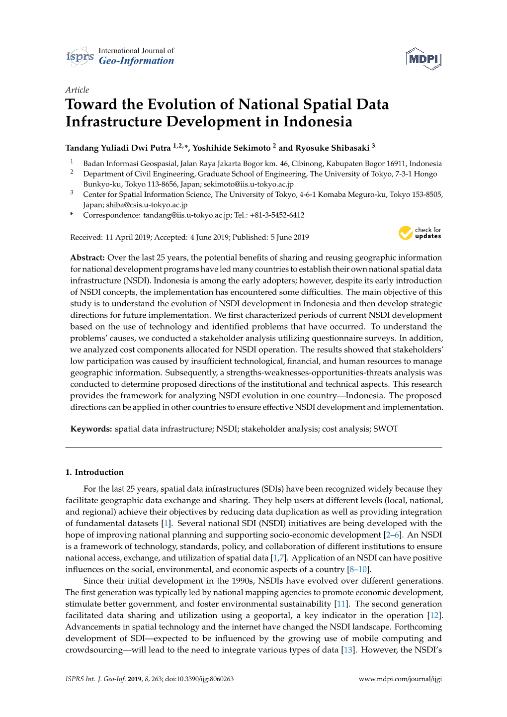 Toward the Evolution of National Spatial Data Infrastructure Development in Indonesia