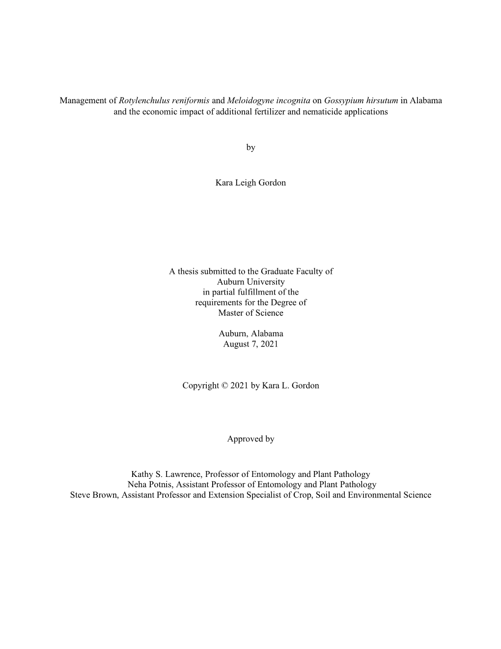 Management of Rotylenchulus Reniformis and Meloidogyne