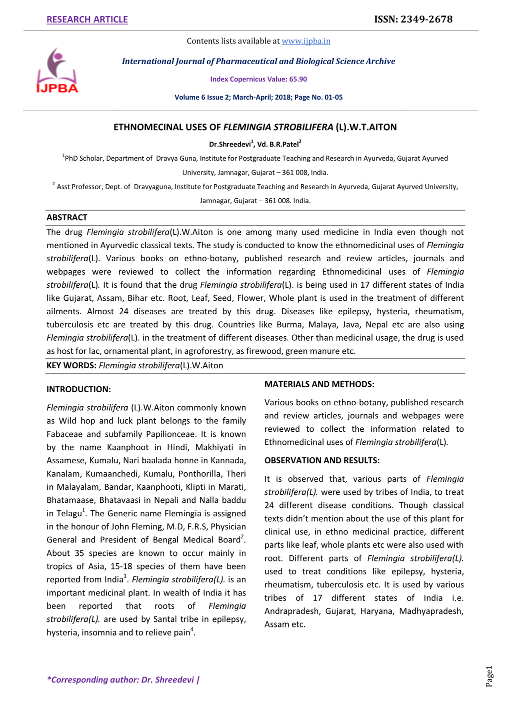 Research Article Issn: 2349-2678 Ethnomecinal Uses