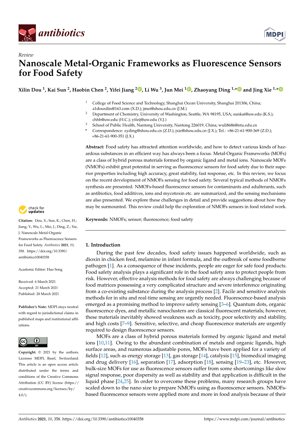 Nanoscale Metal-Organic Frameworks As Fluorescence Sensors for Food Safety