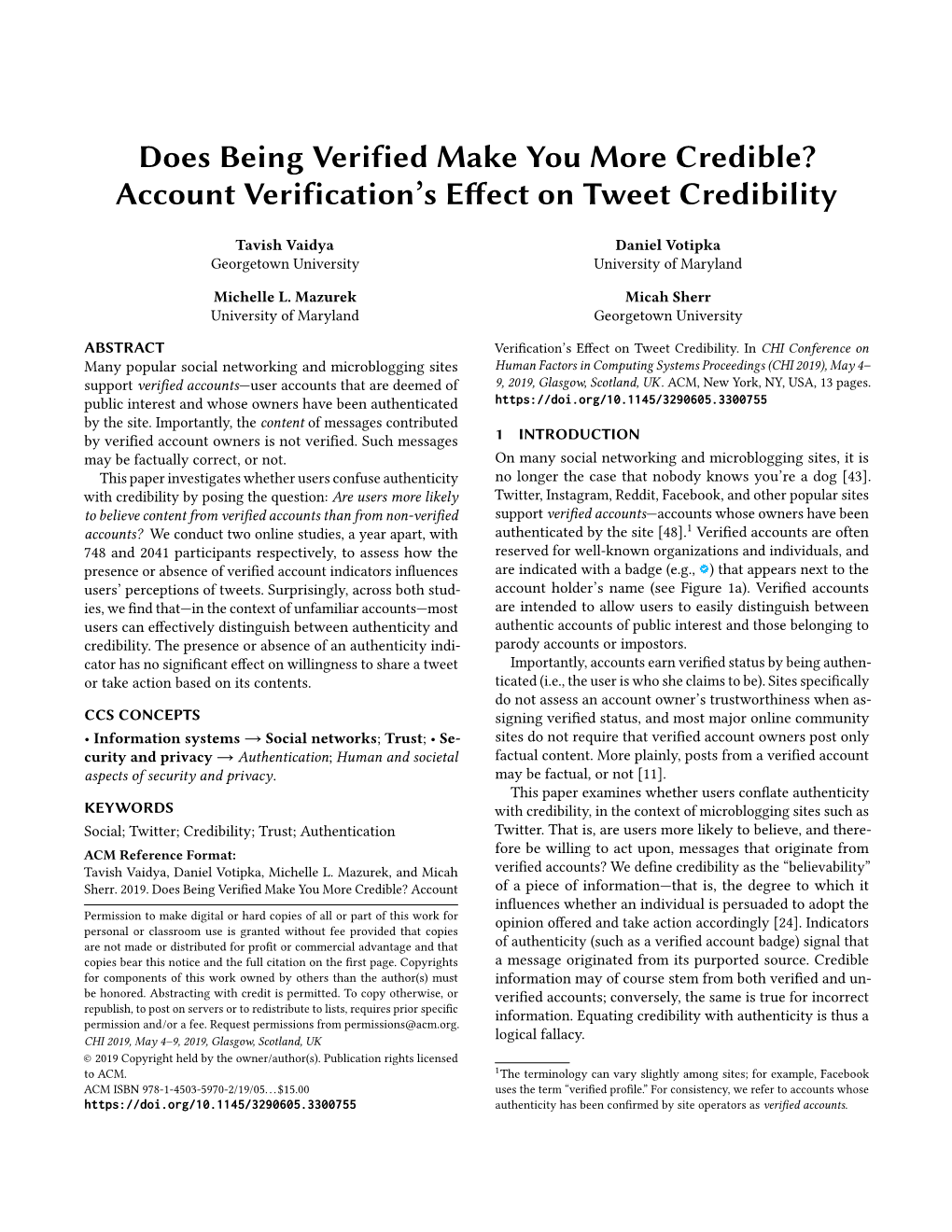 Account Verification's Effect on Tweet Credibility