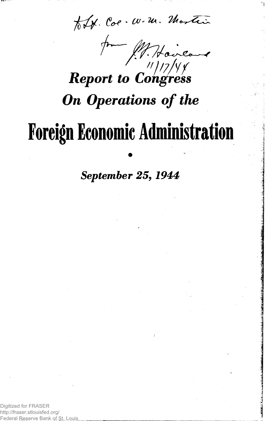Report to Congress on Operations of the Foreign Economic Administration