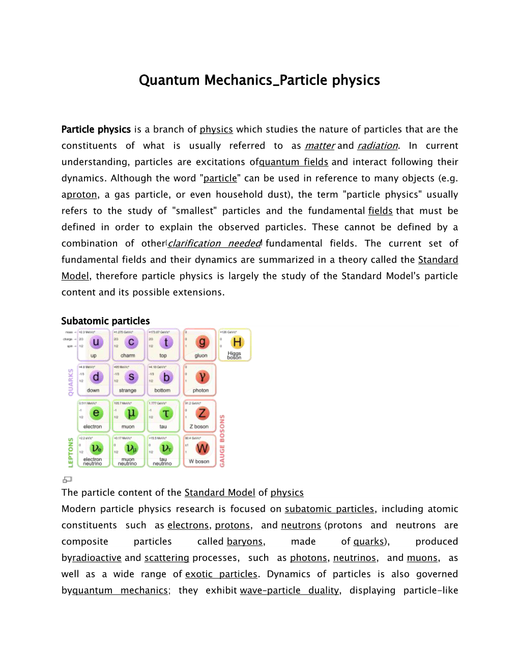 Quantum Mechanics Particle Physics