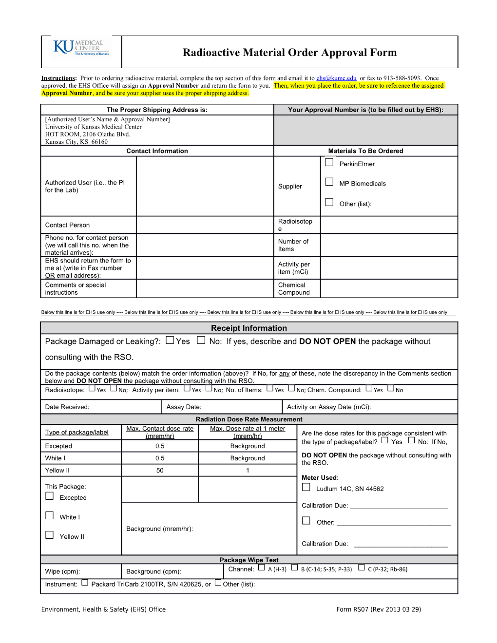 Radioactive Material Order Approval Form