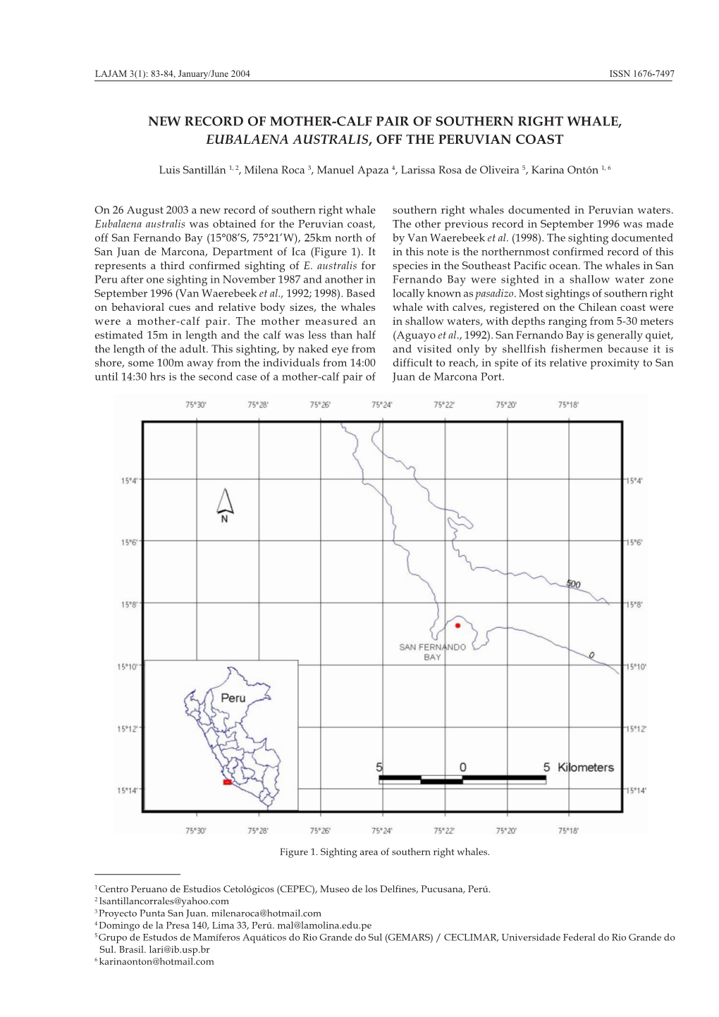 New Record of Mother-Calf Pair of Southern Right Whale, Eubalaena Australis, Off the Peruvian Coast