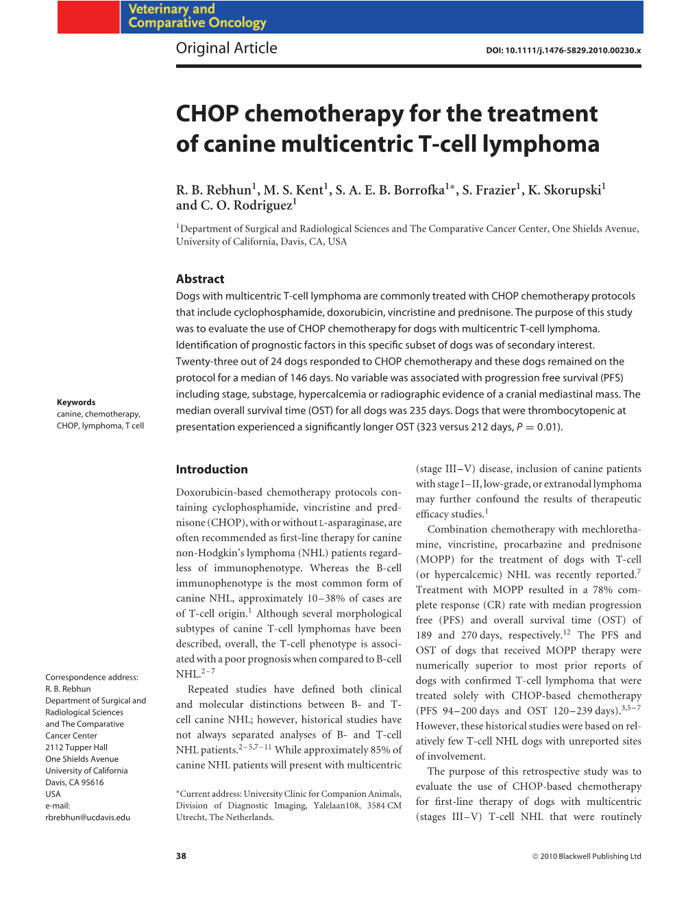 CHOP Chemotherapy for the Treatment of Canine Multicentric Tcell Lymphoma