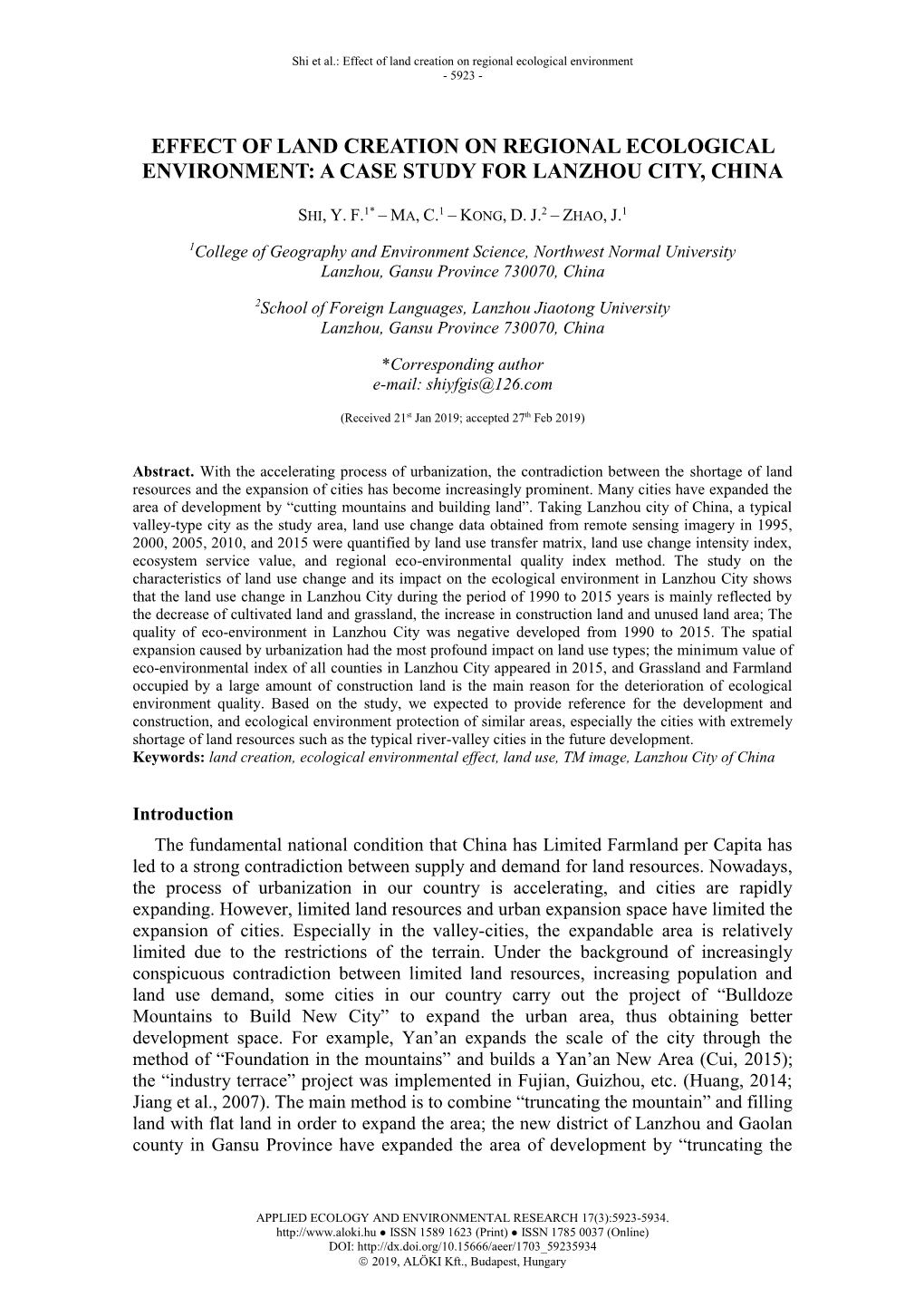 Effect of Land Creation on Regional Ecological Environment - 5923