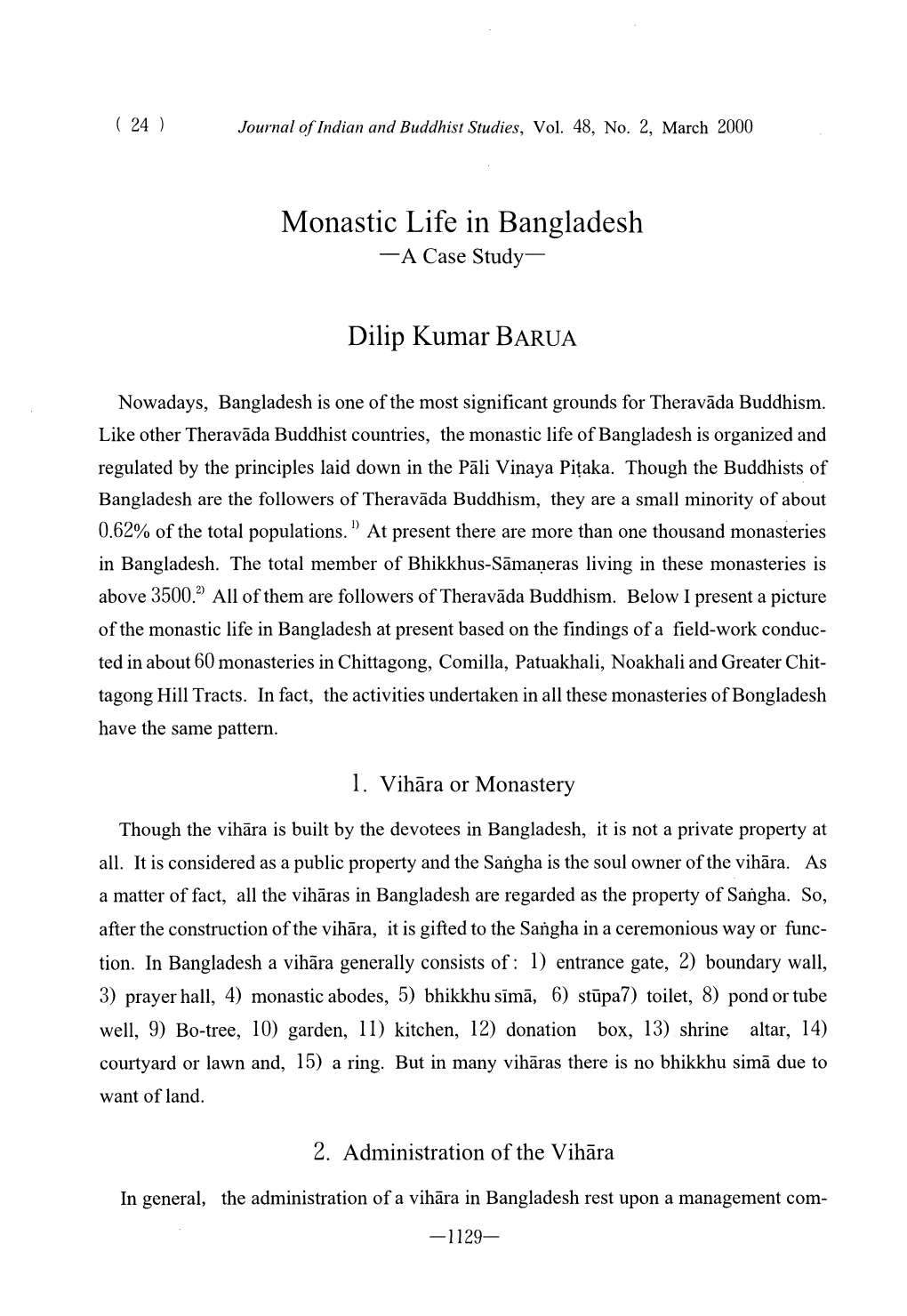 Monastic Life in Bangladesh -A Case Study