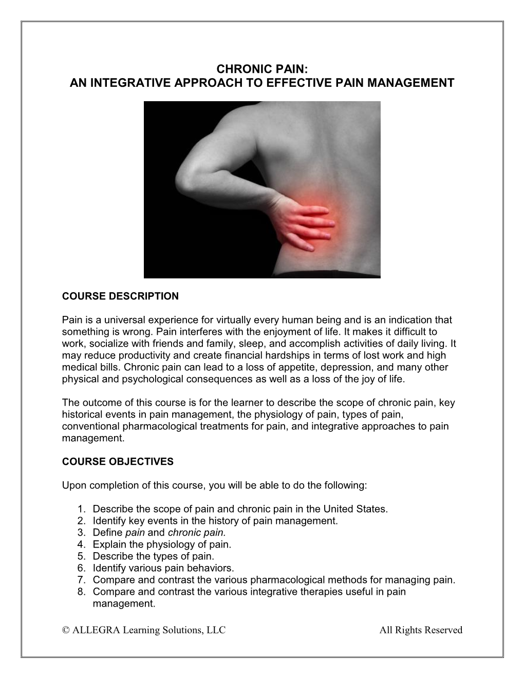 Chronic Pain: an Integrative Approach to Effective Pain Management