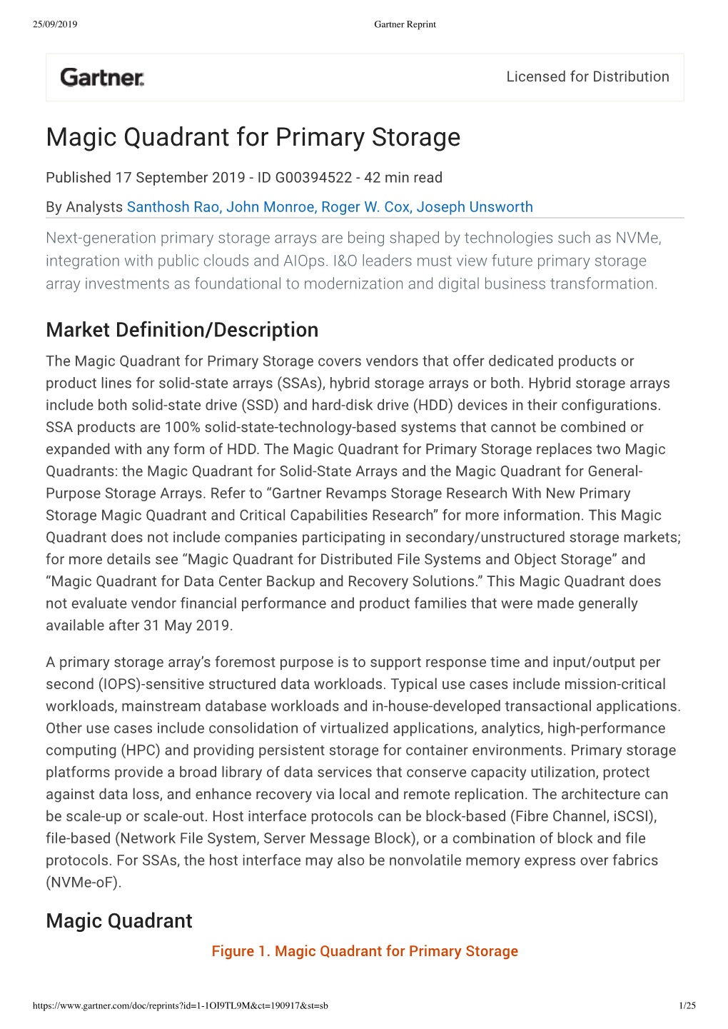 Magic Quadrant for Primary Storage